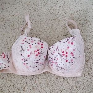 H&M 34D Padded Floral Lace Pushup Bra Pink